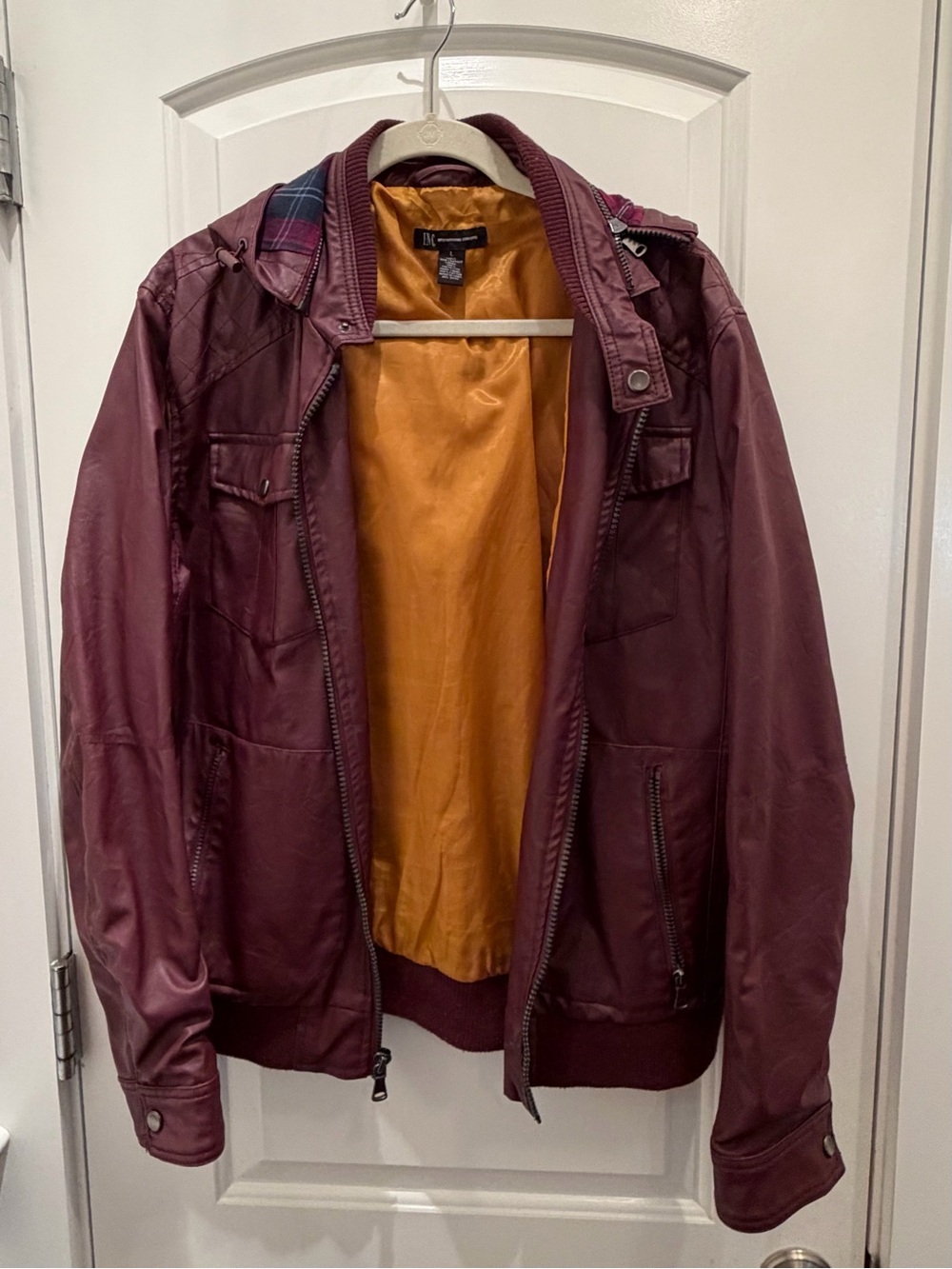 International Concepts (INC) Plum Bomber Jacket w/removable hood